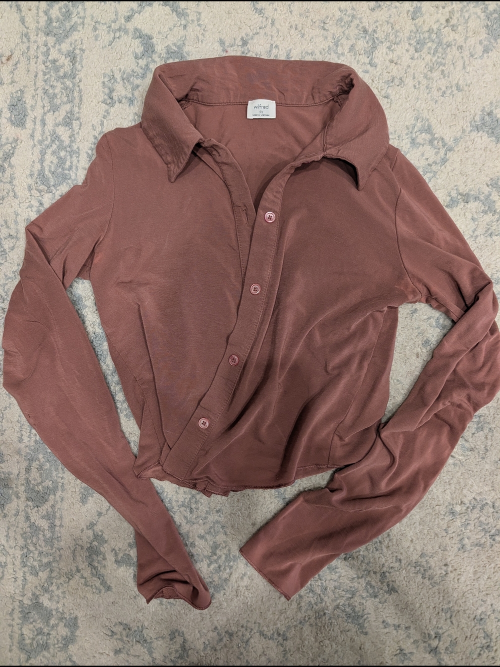 Wilfred Aritzia Brown Button-up Long Sleeve Shirt Cropped Size XS